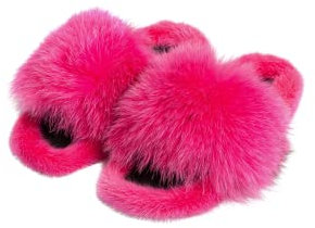 Ciabatta Slipper in Vera Pelliccia di Volpe e Visone | Art. Aspen | Ciabatta Donna Pelliccia di Volpe e Visone Suola Traspirante 100% Made in Italy Fucsia Taglia 42