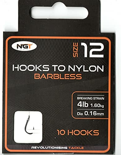x10 NGT Barbless Hooks to Nylon in Size 12