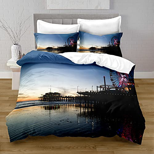 Sticker Superb City View Bettwäsche-Set Erwachsener Bettbezug New York Dubai Los Angeles City Berühmte Architekturansicht Männer Bettwäsche Bettbezug und Kissenbezug, Polyester (Farbe 6,135 x 200 cm)
