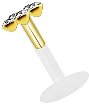 Modern Nature Piercing-Schmuck Teflon Labret Stecksystem 1,2 x 8 mm mit 5 mm Stein-Blume, gold beschichtet