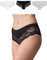 Snocks 3er Pack Hipster Lace - Damen Baumwolle Panties mit Spitze - Push-Up Unterhose Damen Slip - Gr. XS - Farbe Mix (White/Grau/Schwarz)