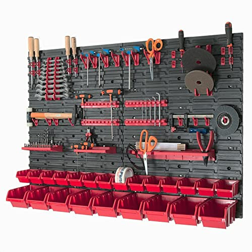 70-tlg. Werkzeugwand Set 1152 x 780 mm Werkstattwand mit 23 Stapelboxen Werkstattregal Lochwand mit Werkzeughaltern für Werkstatt Lagersystem Werkstatteinrichtung Kunststoff