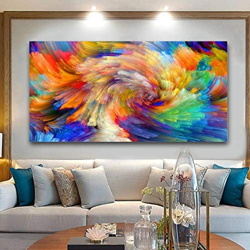 Peintures à l'huile abstraites d'art de mur d'arc-en-ciel sur les affiches de mur de toile et l'image de mur d'impression pour la décoration de salon 75x145cm (30x57in) cadre intérieur