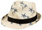 Trilby Hut Beige mit Palmen Druck Blau Strohhut Sonnenschutz Sonnenhut Strand Party Damen Herren