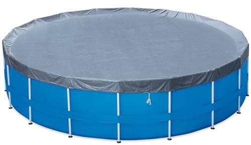 Summer Waves Abdeckplane für Pools, 5,49 m, Klappe für Rundpool, Schutz 4 Jahreszeiten, Barriere gegen Pflanzen, Algen und Insekten – Temperaturerhaltung