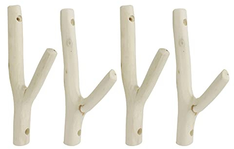 Tsnamay Lot de 4 crochets muraux en bois véritable - Motif branche d'arbre rustique - Sans écorce - Épaisseur : 1 à 2 cm - Avec vis