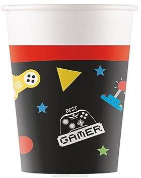 Procos 8 Gobelets en Carton Gaming Party 200 ML - Noir - Taille Unique