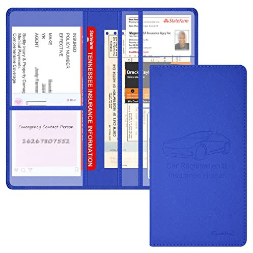 Techion Étui Portefeuille en Cuir synthétique pour Carte d'assurance, permis de Conduire, papiers, 24,1 x 12,7 cm, Bleu