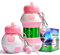 RIXOZ Pink Collapsible 550ml Silicone Water Bottle With Football Keyring For Kids