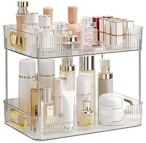 CESTATIVO Organizador de Maquillaje, Organizador de Cosméticos, Organizador Perfume, Estante de Maquillaje, Organizador de Bandeja de Cosméticos de Alta Capacidad para Baño (Transparente)