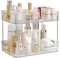 CESTATIVO Bathroom Counter Organiser, 2 Tier Vanity Tray, Cosmetic Makeup Storage Shelf, Bathroom Skincare Organiser Counter Shelf, Clear