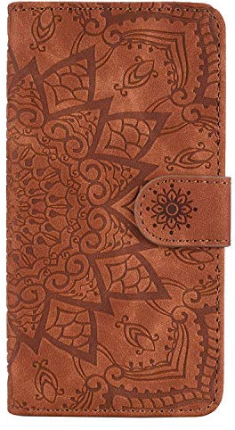 Vkooer Coque pour Samsung Galaxy S23 Ultra Premium Cuir PU Étui Portefeuille à Rabat Housse Flip Case Cover Mandala avec Support et Porte Cartes pour Galaxy S23 Ultra 5G Smartphone, Brun