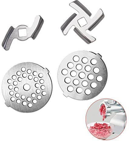VNIMTI Meat Grinder Blades and Plate, Food-Grade Stainless Steel Meat Grinder Attachments for Stand Mixer, 2 Sharp Blades and 2 Cutting Plates (Stainless - Silver)