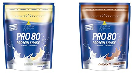 Inkospor Active Pro 80 Protein Shake, Banane, 500g Beutel & Active Pro 80 Protein Shake, Schokolade, 500g Beutel