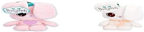PEEKAPETS Lapin Rose + Lapin Blanc | Peluche Coucou Caché Qui Remue Ses Oreilles Lorsque Vous Appuyez sur Son Ventre, Cadeau Doudou pour Bébés