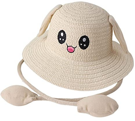 SM SunniMix Rabbit Ear Sunshade Straw Hat Sun Hat Foldable with Ears Moving Protection Sunscreen Hat Fisherman Caps for Vocations Festivals Girls Teens, Beige