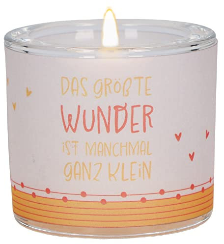 Butzon & Bercker Lichtmomente Windlicht `Das größte Wunder ist manchmal ganz klein` - Geschenk zur Geburt, Taufe – Teelichthalter mundgeblasen inkl. Teelicht und Geschenkverpackung