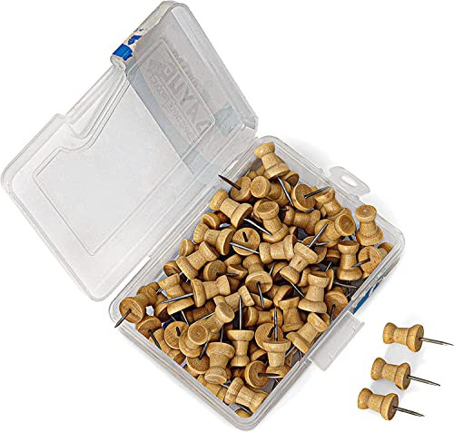 KAV 0.5-inch 100pcs Wood Push Pins - Wooden Drawing Pins for Cork Notice Board, Thumb Tacks, and Maps - Strong and Durable Birch Wood for Office and Home Organizers - Brown Colour