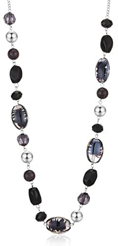 FULU AUTUMN Lange Perlenkette Damen Boho Lange Stein Kette Statement Schmuck Beste Freundin Geschenke(10-Black)