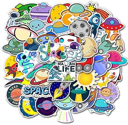 50 Stück Cartoon Planet Sticker Set - Wasserdichte Aufkleber mit Astronauten und Raketen für Kinder, Teens, Erwachsene - Laptop, Auto, Skateboard, Wasserflasche, Scrapbook Dekoration