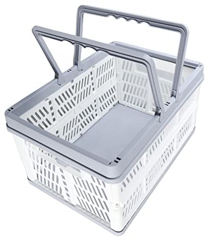 Panier à Provisions en Plastique Pliable, Caisses D'épicerie étanches avec Poignée Organisateur de Stockage Empilable pour le marché Extérieur à la Maison (Blanc Grande Taille)