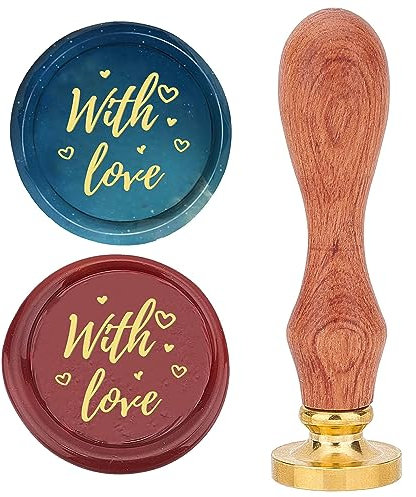 craspire Wachssiegelstempel „Wachs Mit Liebe“ Für Hochzeit, Vintage, Abnehmbare Messing-Siegelstempelköpfe, 25 mm, Mit Holzgriff, Valentinstag, Umschläge, Briefe, Einladungen, Karten, DIY, Basteln