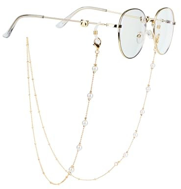 YJFY Brillen Kette Halter Mit Kugeln & Großen Perlen - Sonnenbrille Lanyard Für Jugendliche Und Erwachsene (Gold)