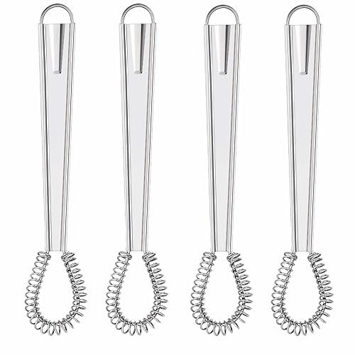 XOPOZON 4 Pièces Fouet Cuisine Acier Inoxydable Fouet Cuisine à Spirale Cuillère Magique en INOX Mèche Batteur à Main Levée Mousseur Foamer Moussant Crémeux Acier Inoxydable Mini-Mélangeur Agitateur