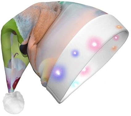Jadery Kerzen Orchideen Steine im Garten Weihnachtsmannmütze – beleuchtet, Unisex, Weihnachtsmütze für Erwachsene, Neujahr, festliche Party, Weihnachtszubehör