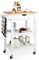 COSTWAY Desserte à roulettes en Bambou, Chariot de Cuisine avec Tiroir Coulissant, Porte-Serviettes Latéral, 2 Étagères Ouvertes, pour Cuisine, Salle à Manger, Salon, Blanc