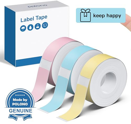 POLONO P31S Etikettenband-Ersatz, adaptiertes Etikettendruckpapier, 12 x 40 mm, standard-laminiertes Büro-Etikettierband, Mehrzweck-Etikettierband, 180 Bänder/Rolle, 3 Rollen, Gelb/Blau/Rosa