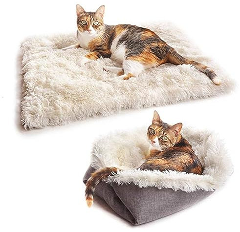 Sunydog Cat Blanket Pet Blanket Cat Beds, Washable Cat Blanket, 2 in 1 Convertible Cat Blankets for Indoor Cats, Warming Comfortable Cat Bed Blanket Cushion for Small Dogs and Cats (White)