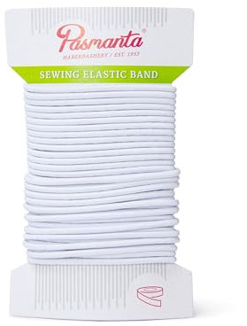 Pasmanta Rundes Gummiband - Gummibänder zum Nähen - Starke Gummilitze für Hosengummi - für den Haushalt - DIY Handwerk - zum Nähen in Stoffen - 2mm - Weiß
