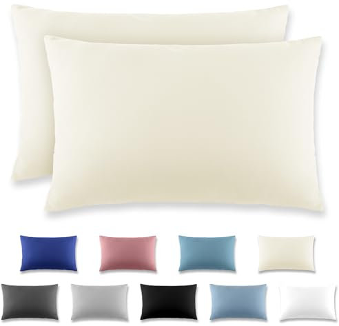 REDKEY Kissenbezug 50x70 cm 2er Set Kopfkissenbezug mit Reißverschluss - Kissenhülle aus gebürstetem Mikrofaser für Kissen,Waschbar bis 40°C Creme