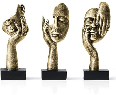 Marimor Statuen und Skulpturen 3er Set Dekofiguren Skulpturen deko modern Statue deko und Skulptur deko und Büste deko für Büro Wohnzimmer Schlafzimmer Regal Deko Skulptur Wohnzimmer (Gold B)