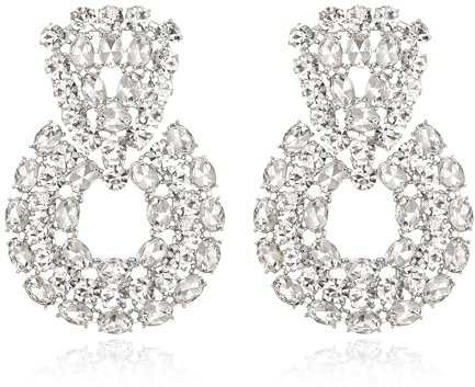EVER FAITH Strass Kristall Geometrische Statement Ohrringe für Damen Hochzeit Party Runde Hoop für Braut Klar Silber-Ton