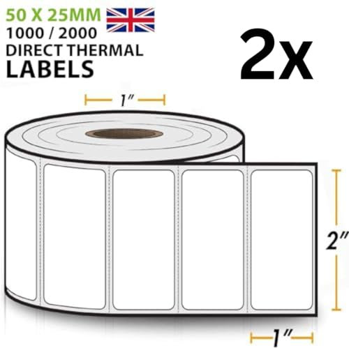 2X 2 x 1 50mm x 25mm Direct Thermal Self-Adhesive Labels - Perforated UPC Barcode FBA, 2 Rolls, 2000 Labels Total, Compatible with Rollo & Zebra Desktop Printers