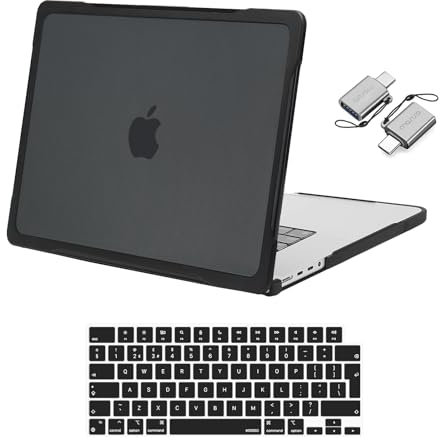MOSISO Compatible avec MacBook Pro 16 2025 2024-2021 M4 M3 M2 M1 A2991 A2780 A2485,Plastique Étui Rigide TPU Souple Anti-Rayures & Anti-Doigt Case & Peau Clavier & Adaptateur Type C,Noir
