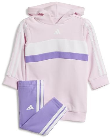 adidas SEASONAL ESSENTIALS TIBERIO 3 STRIPES FLEECE LEGGINGS SET, Survêtement Bébé fille, clear pink/white/violet fusion,