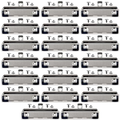 SBYURE Confezione da 20 clip per portablocco con rivetti montabili per tavoletta portablocco in acciaio inox con impugnatura in gomma e foro per appendere per ufficio, scuola, casa (10 x 3 cm)
