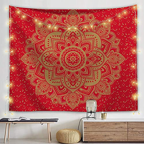 Wandteppich Rotes Mandala Wandbehang Weich Wandteppiche Wandkunst für Schlafzimmer Wohnzimmer Wandtuch Waschbar Wandteppich Aesthetic Wohnkultur Tapestry (100x75cm)