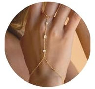 Calkkrer Calkrer Handkettchen Ring-Anhänger & Armreif: Ein feines 14-Karat-Gold Fingerring, Zirkon Handschuhe für Damen. Trendsetter für den Sommer, Boho Strand-Schmuck.