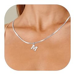 Esmoly Kette Damen Kette mit Buchstaben A-Z Necklace Women Silber Buchstaben Kette für Freundin 14K Vergoldet Anhänger Halskette Abschluss Geburtstag Geschenke für Frauen (Buchstaben M, Silber)