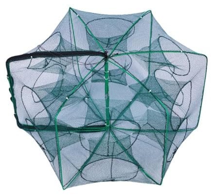 1 filet de pêche portable pliable 6/8/10/12/16 trous - Piège à crabes et écrevisses - Attrape-anguilles - Jaune - Panier de pêche - Piège à neige - Petit panier vivant - Pour appâts vivants