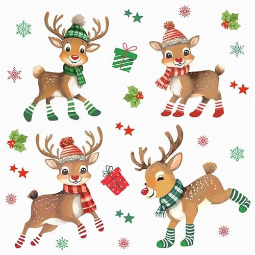 20 Servietten Weihnachten Verspielter Rudolph als Tischdeko. Papierservietten mit Motiv für Winter mit Rentier Hirsch für Kidner und Erwachsene. Auch für Decoupage und Serviettentechnik 33x33cm