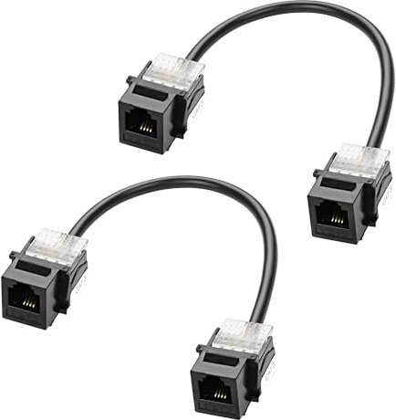 XMSJSIY câbles téléphoniques RJ11 CAT3 Keystone 6P4C femelle vers femelle Jack module connecteur câble adaptateur pour téléphone Fax ADSL - Modems DSL - 20 cm / 7.8in 2pcs