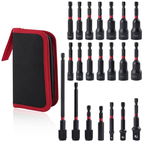 LEONTOOL 21PCS Magnetic Nut Driver Set for Impact Drill, 1/4 Hex Shank, Metric & SAE Magnetic Impact Drill Driver Bit and Socket Adapter, Magnetic Bit Holder, Quick Release Extension with Storage Bag