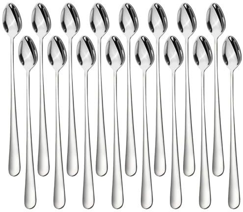 16 Stück Latte Macchiato Löffel Set, Eislöffel Lange Löffel Teelöffel, Espresso Löffel Dessertlöffel, Kaffeelöffel Edelstahl, Löffel Lang Cocktail Longdrinklöffel Joghurtlöffel Löffel klein