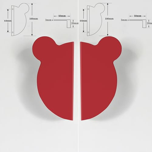 FQFLXY6589 2 Stück Schubladengriff Bunte Griffe für Kinderzimmer Türgriff halbrund Schrankgriffe Bärenkopf-Design für Küchenschränke,Kleiderschrank,Tür Möbelgriffe Aluminium-Legierung (Rot)