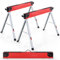 TANGZON 2PCS 500kg Folding Saw Horses, Heavy Duty Workbench Metal Trestle Stands with Flip-Down Pegs & 2 x 4 Support Arms, Portable Sawhorses Pair Twin Pack (Red+Black)